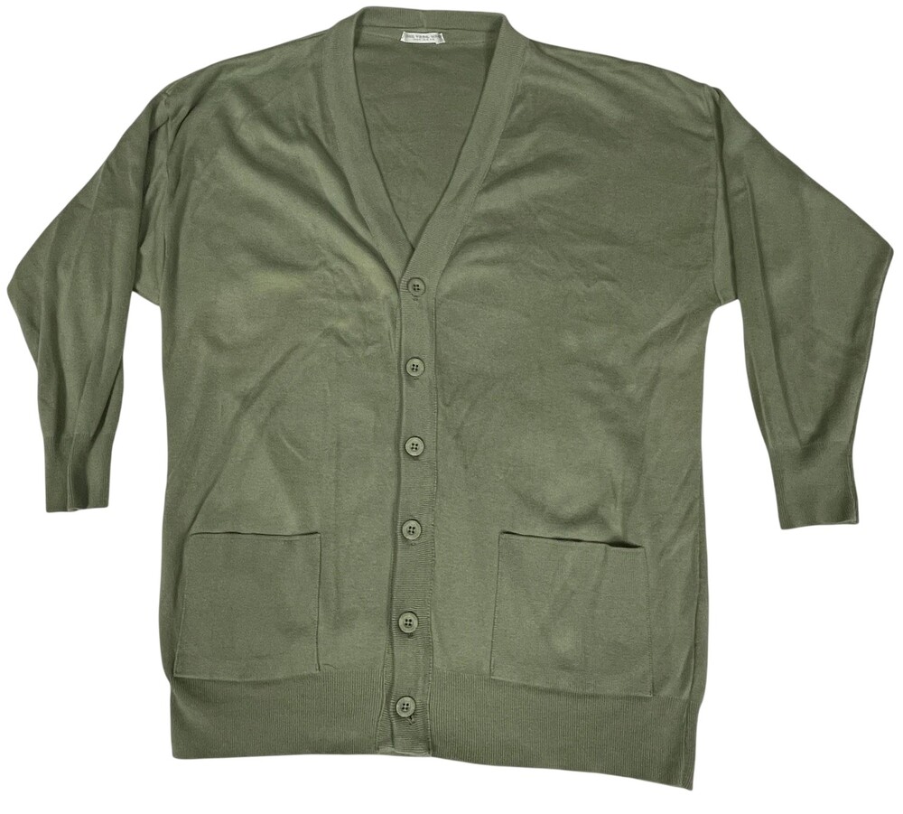 Joan Vass USA Cardigan Sweater Womens Size 1 Sage Green Button Front Made USA